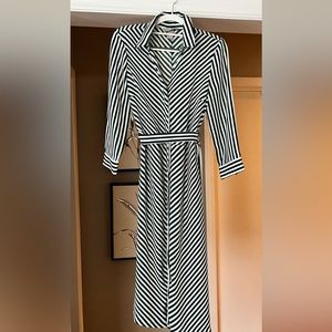 H&M White and Green Striped Knee-length Dress